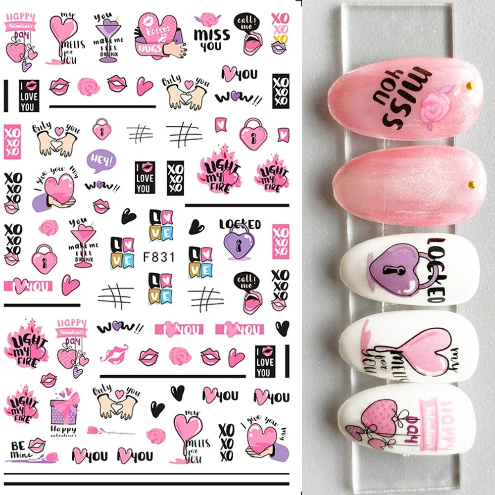 1PC 3D Nail Stickers Red Heart Love Self-Adhesive Slider Nail Art Decorations Valentine's Day Decals Manicure Accessories Tool-Nail Inspo