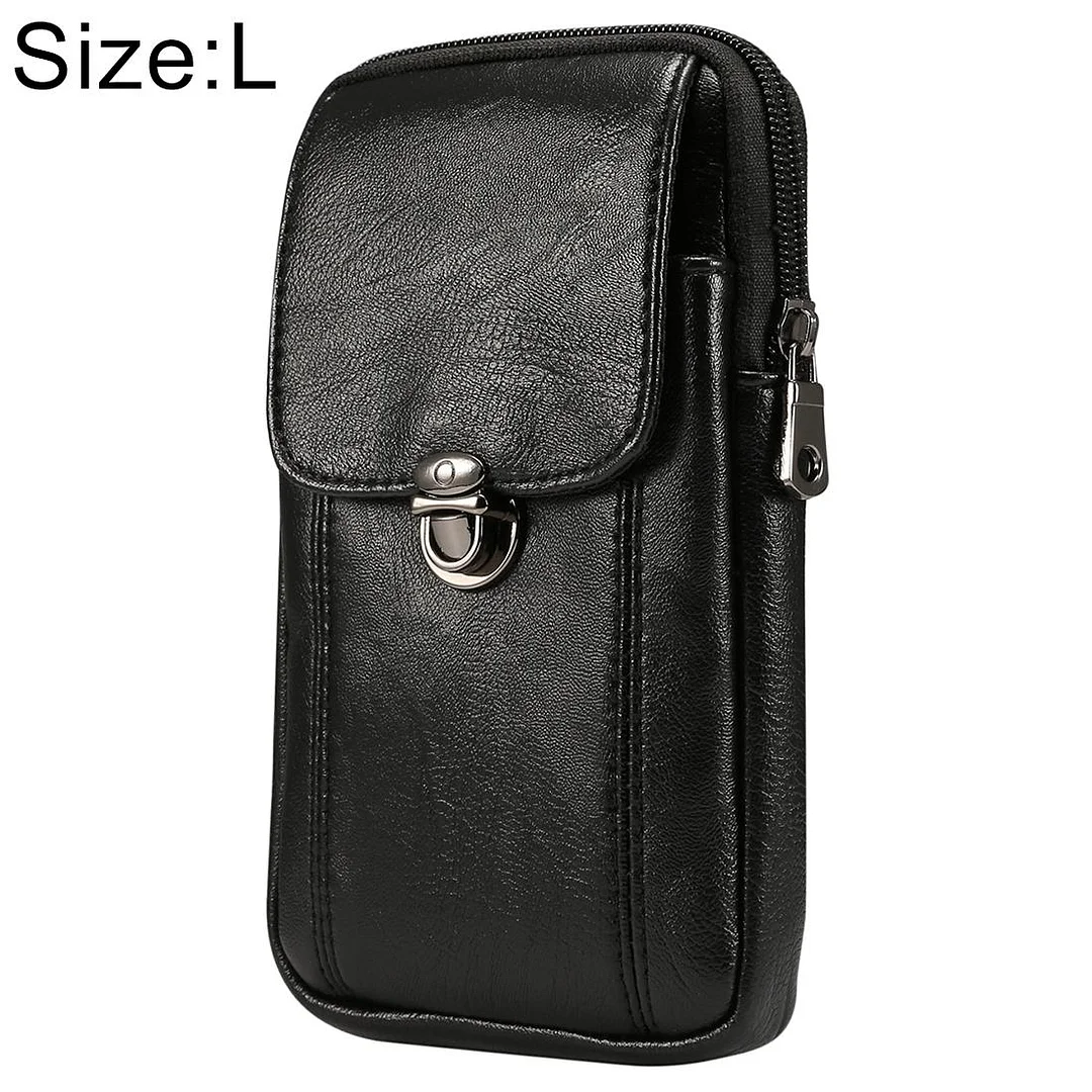 Men Litchi Texture PU Universal Phone Vertical Waist Bag, Size: L, For iPhone, Samsung, Galaxy Note9, Huawei, Xiaomi, HTC, Sony, Lenovo and other 6.3~6.5 inch Smartphones