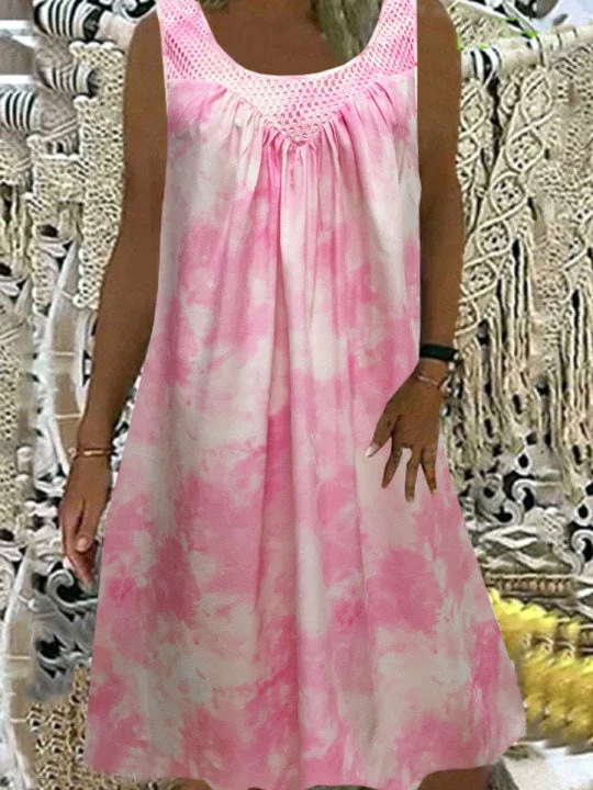 Women's Sleeveless U-neck Graphic Printed Midi Dress