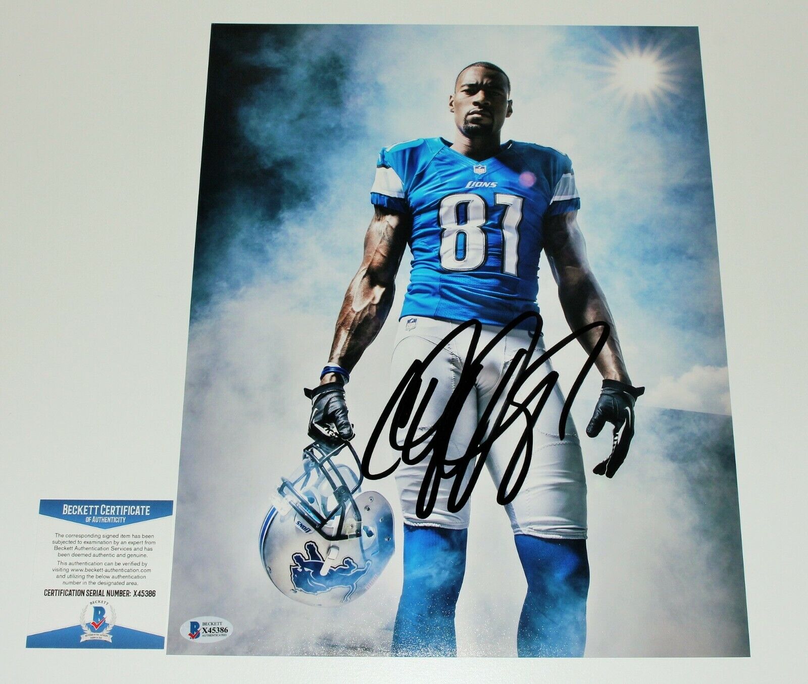 CALVIN JOHNSON JR DETROIT LIONS 11x14 Photo Poster painting BECKETT COA MEGATRON HOF 2021 LEGEND