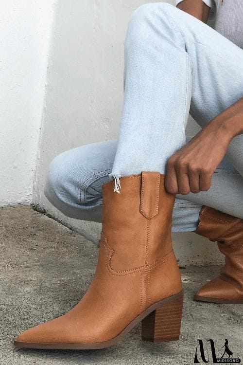 MidiSono - Pointed Toe Mid Heel Ankle Boots