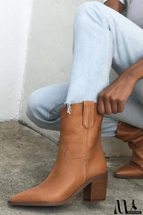 MidiSono - Pointed Toe Mid Heel Ankle Boots