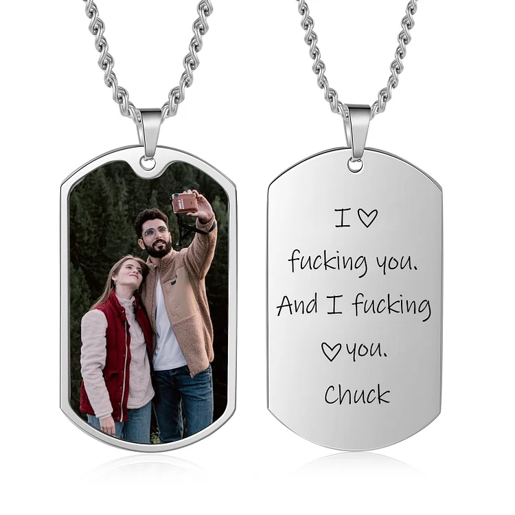 Funny Personalized Photo Necklace "I Love F❤cking You and I F❤cking Love You" Key Ring Gift for Couple