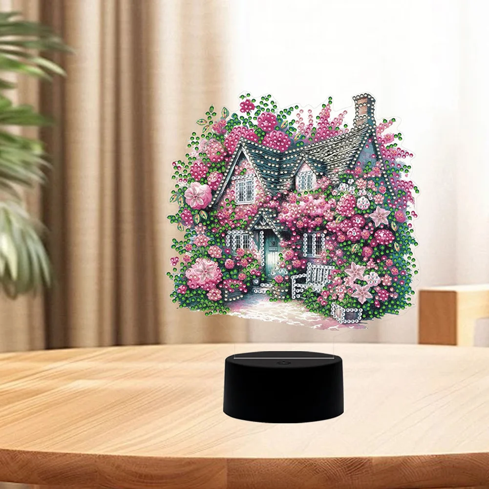 5D DIY Flower House Diamond Painting Night Light Diamond Art Lamp Home Decor