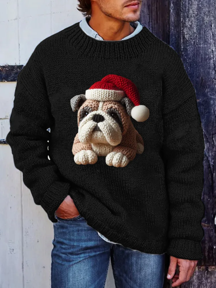 Cute Bulldog Crochet Art Cozy Knit Sweater