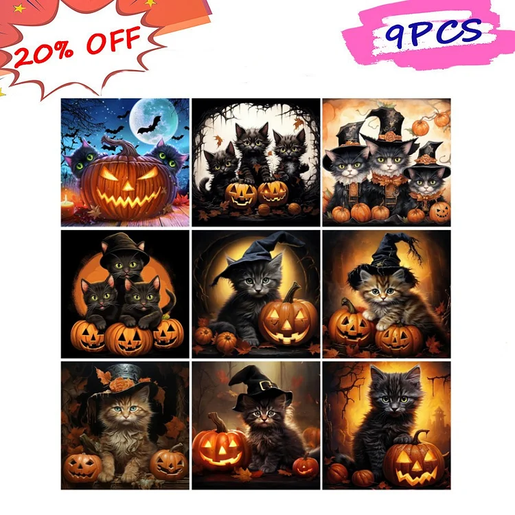 Halloween Pumpkin Black Cat 40*40CM (Canvas) Full Round Drill Diamond Painting gbfke