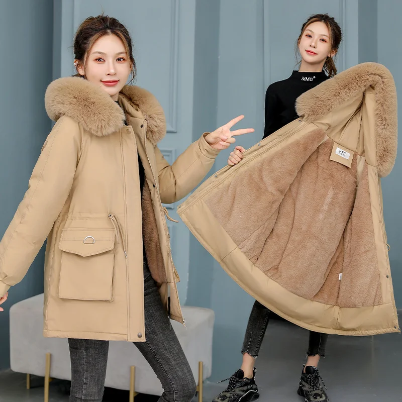 Toloer Cotton-Padded Clothes Female Medium Long Style 2023 New Loose Korean Version Of The Wool Collar Plus Velvet Pie To Overcome The Down Cotton Jacket Winter Coat-Outfit Ideas