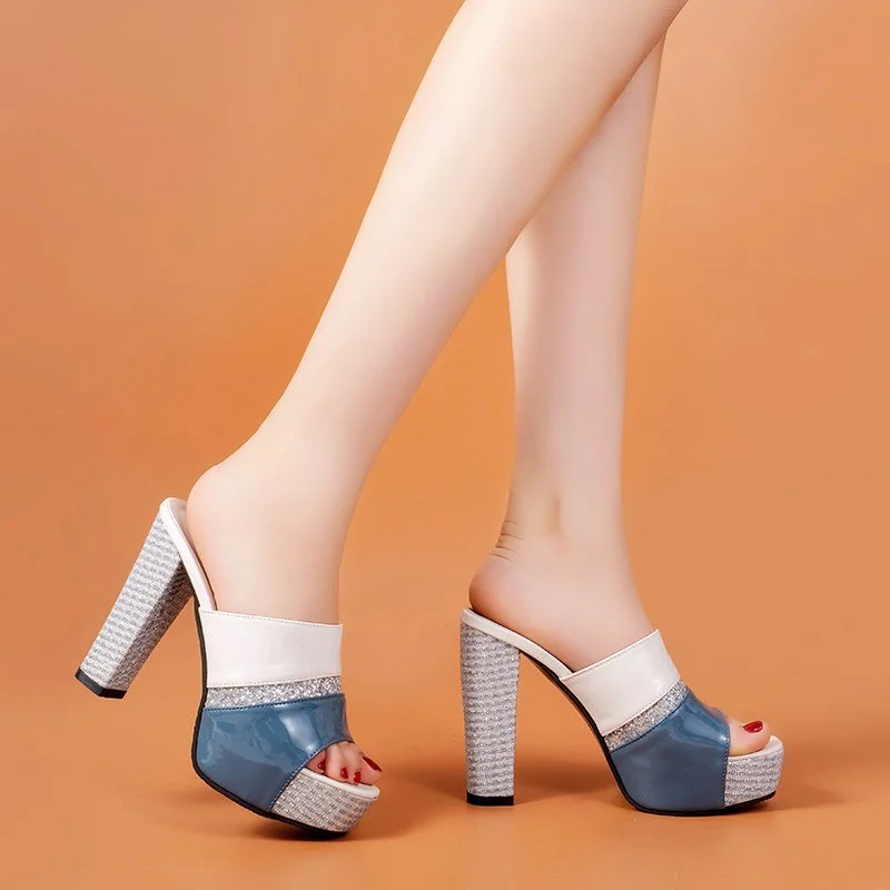 Qengg Multicolour Open Toe Ankle Strap Women Sandals Sexy High Heels Lady Shoes Buckle 12.5cm Low Heel Summer Sandals
