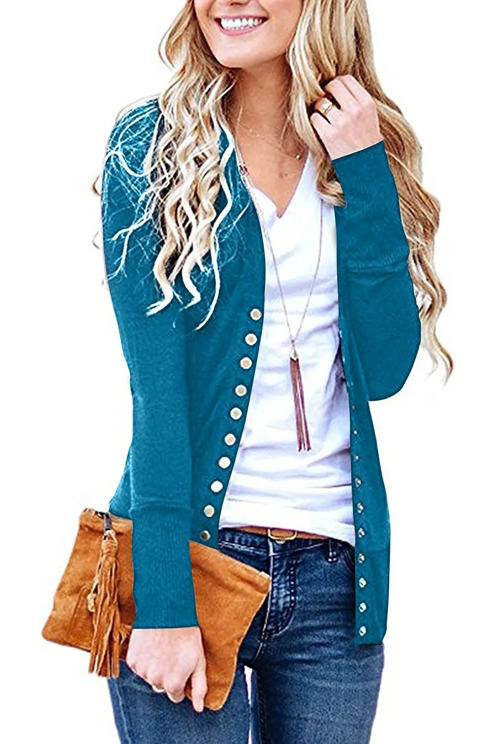 Churchf Churchf Hot Style Spring Wish Short Solid Color V-Neck Long Sleeve Button Cardigan Top