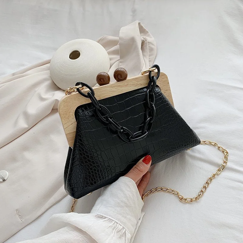 Stone Pattern PU Leather Clip Bag For Women 2022 Small Acrylic Long Belt Chain Shoulder Lady Shell Crossbody Fashion Handbags