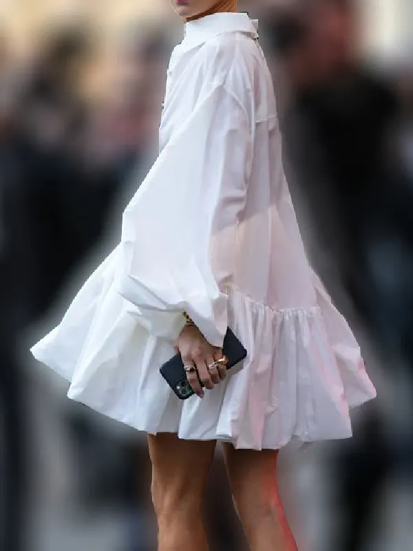 Loose Short Sleeves Split-Joint Lapel Mini Dresses Shirt Dress