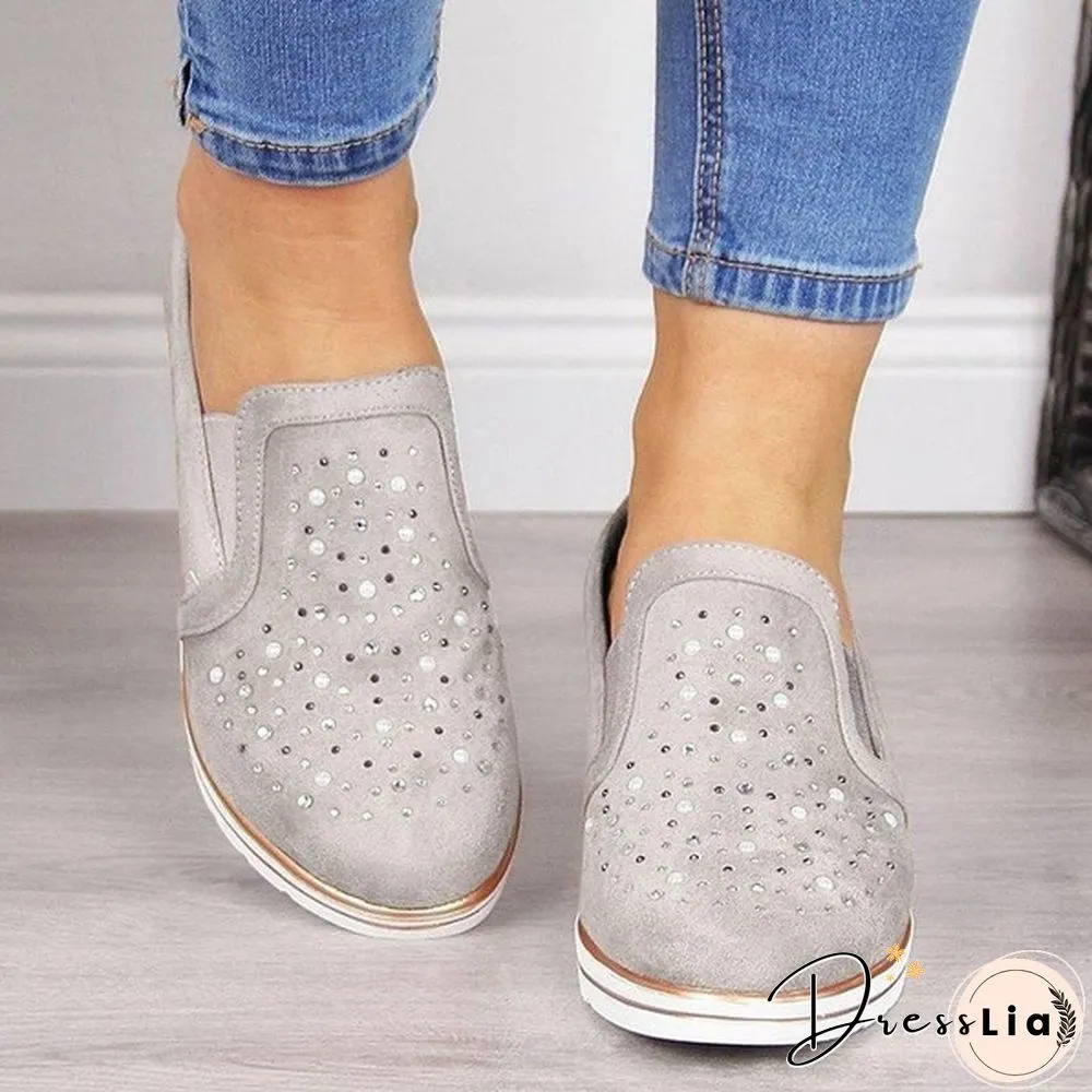Women Casual Thick Sole Single Shoes Rhinestones Sandals Breathable Wedge Shoes