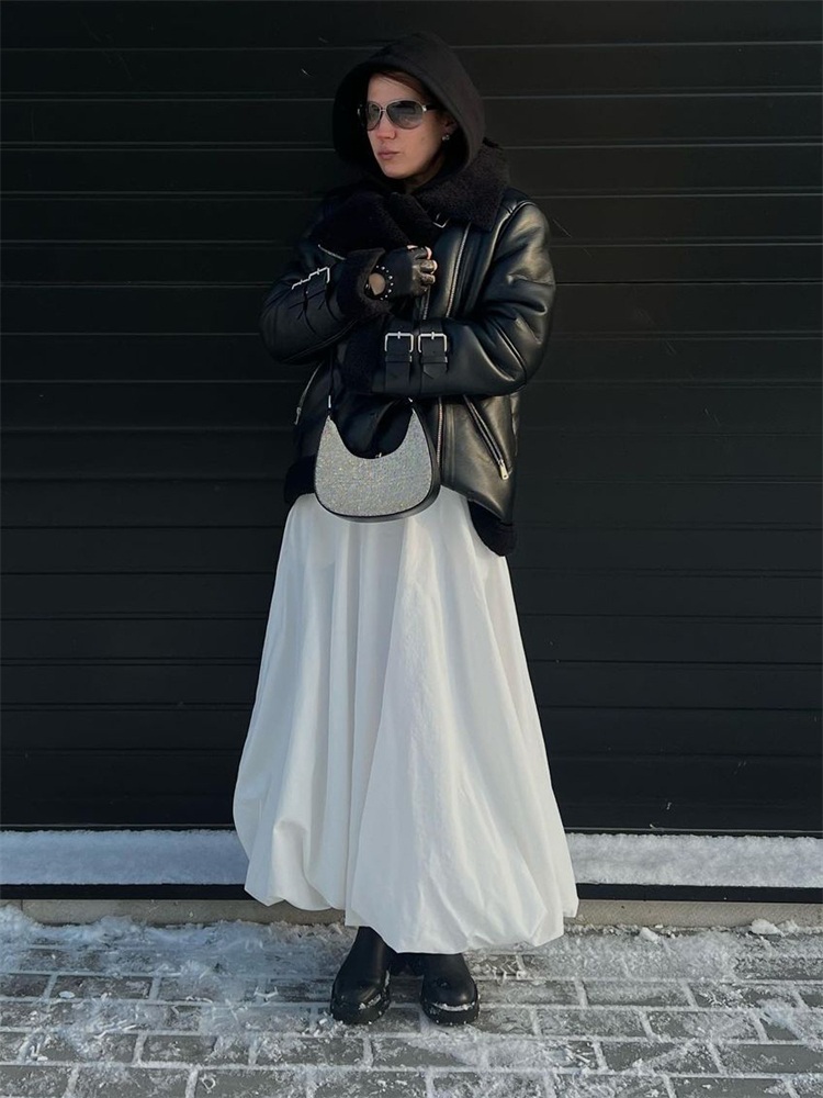 TARUXY Silk Satin White Maxi Skirt Long Ruffled Pleated Skirts Elegant Lantern Pants A-Line Silk Long Skirts For Women 2023 New