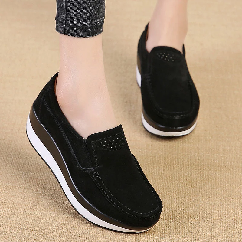 Women Flat Platform Loafers Ladies Elegant Suede Leather Moccasins Shoes Woman Slip On Moccasin Women's Blue Casual Shoes