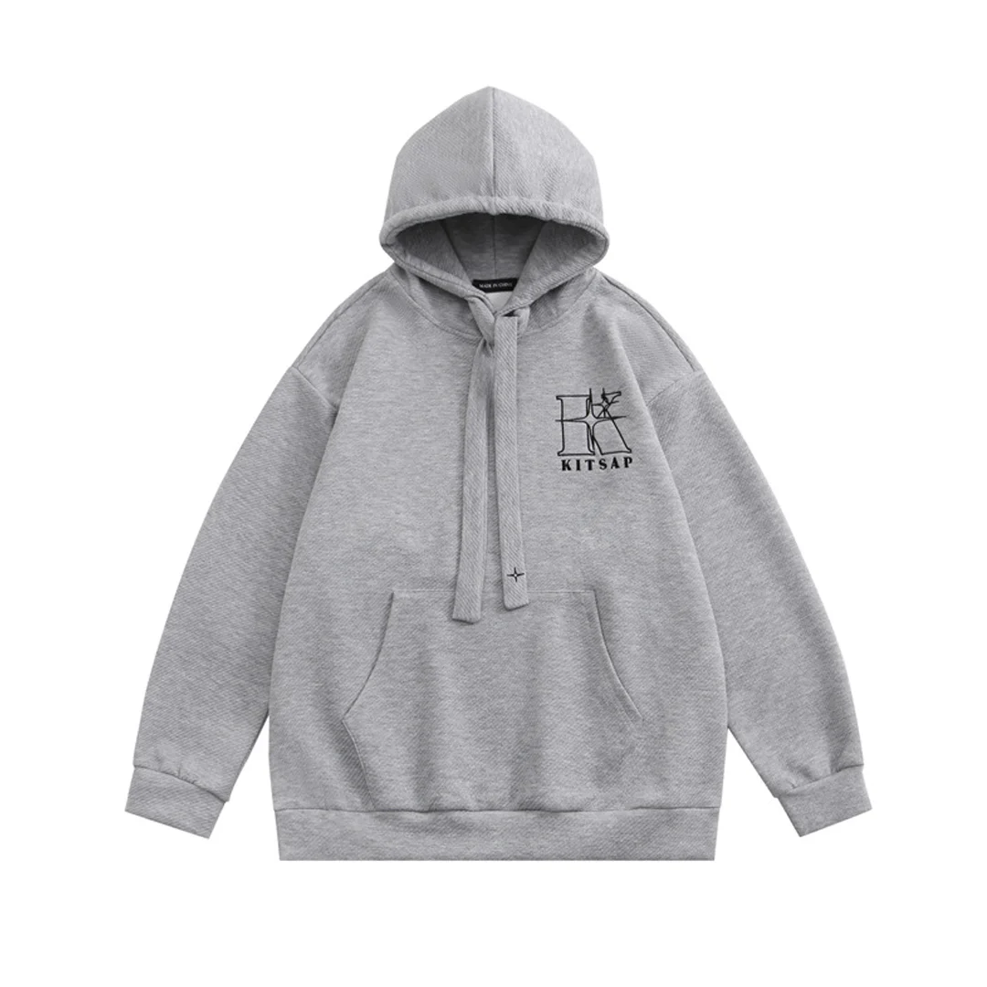 Letter-embroidered wide drawstring hoodie