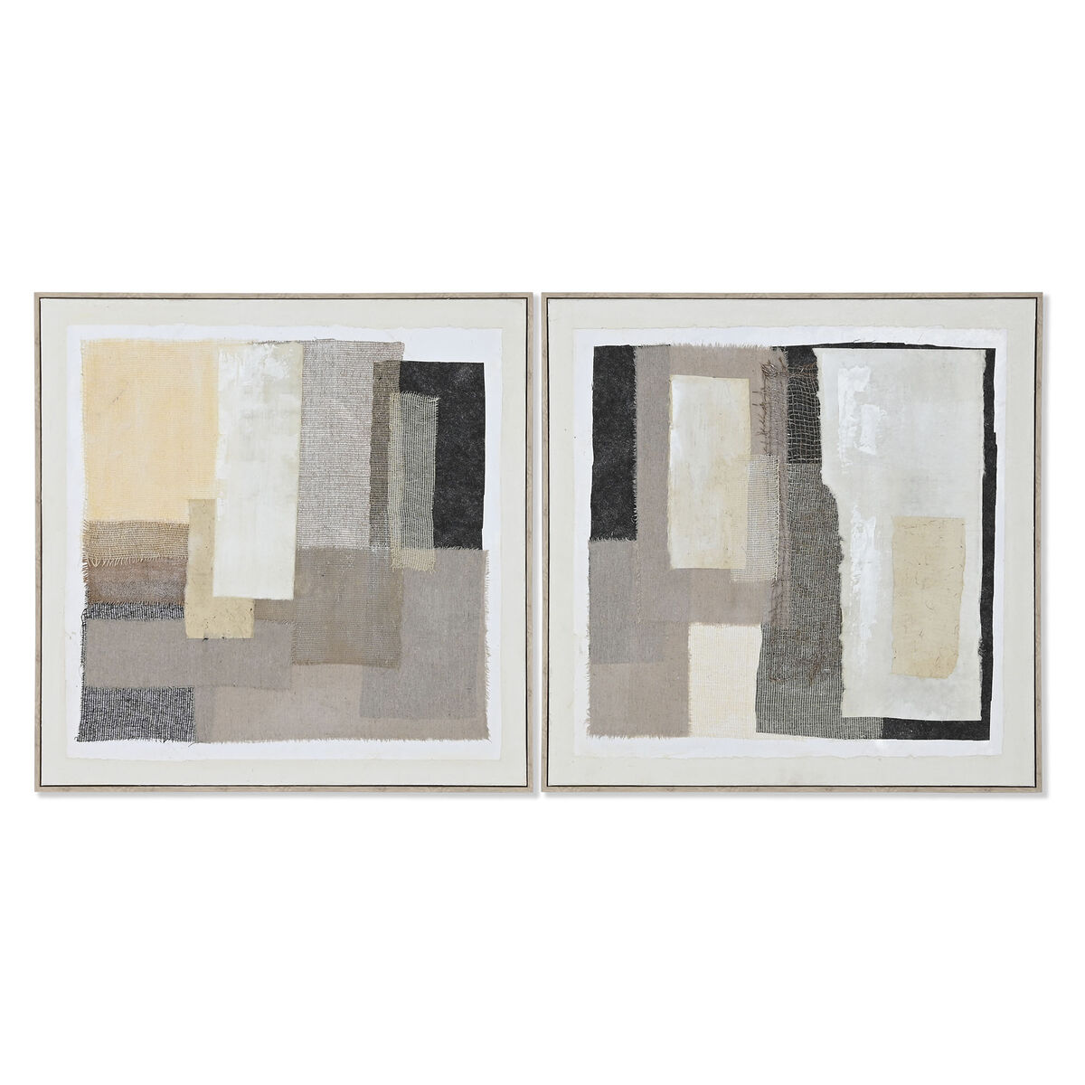 Painting Home ESPRIT Black Beige Jute polystyrene Abstract Urban 82 x 3,8 x 82 cm (2 Units)