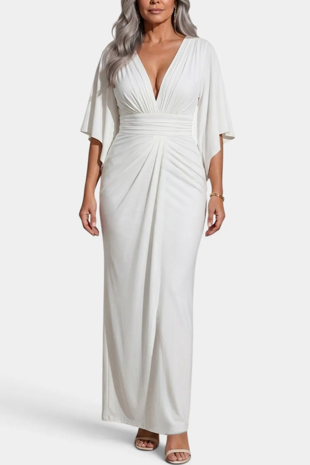 Draped Maxi Dress with Cape Sleeves