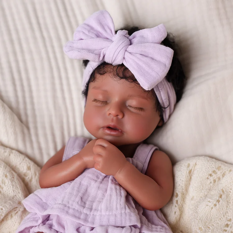 Babeside Lucy 12'' Realistic Silicone Sleeping Baby African American Little Infant Girl Emotional Support Choice
