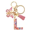 DIY Pink Tassel Ring Letter Butterfly Keychain