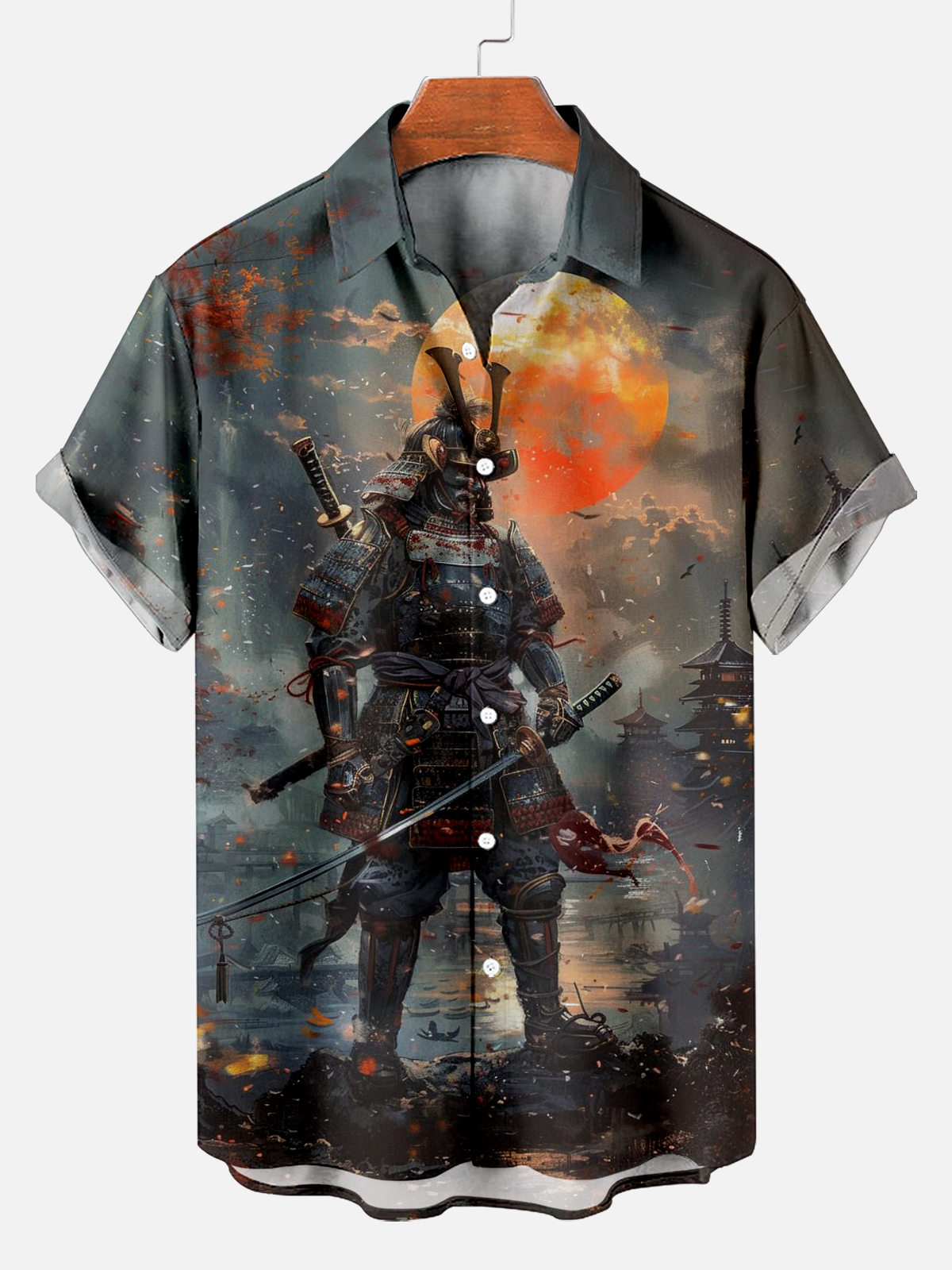 Vintage Masked Samurai Short Sleeve Shirt PLUSCLOTHESMAN