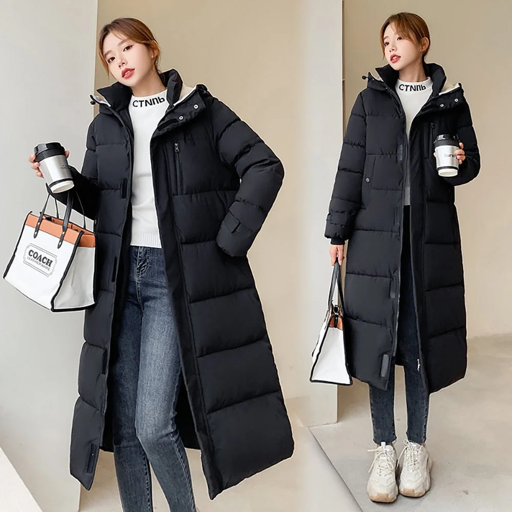 Vielleicht 2021 Autumn Winter Women Jacket X-long Hooded Parka Cotton Padded Female High Quality Warm Winter Outwear Coat Women