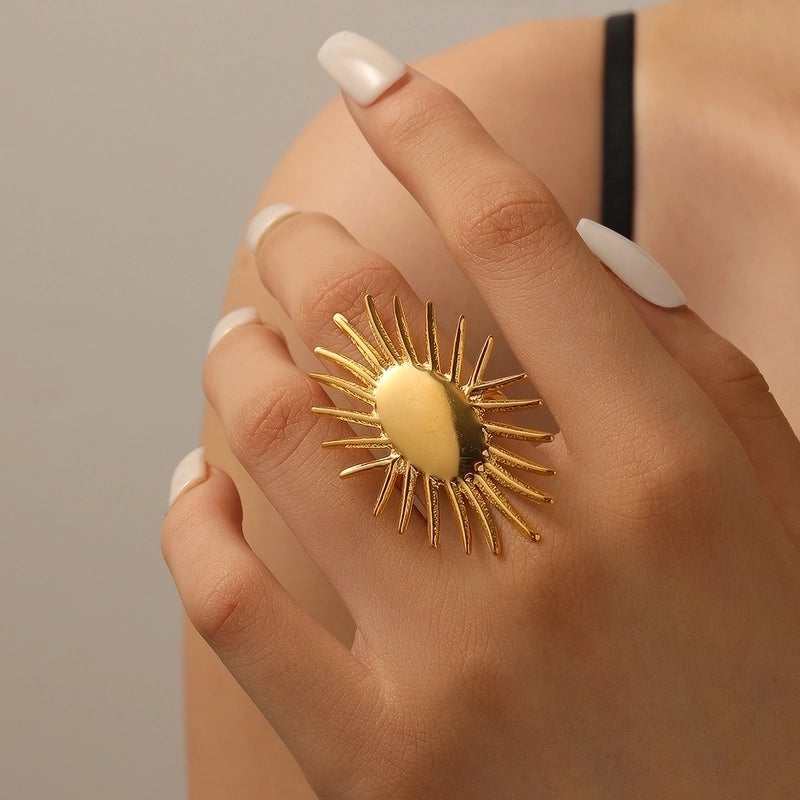 Minimalist Classic Style Round Sun Heart Shape 304 Stainless Steel 18K Gold Plated Open Rings Rings