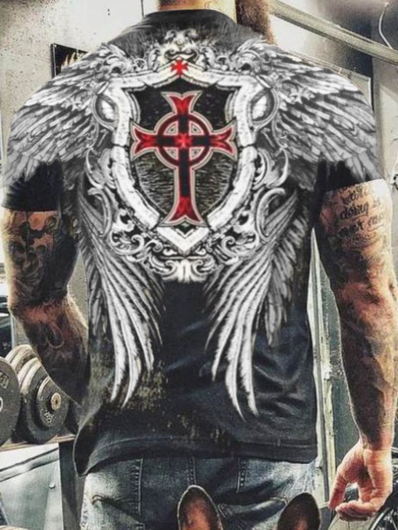 Punk Wings Cross Pattern Printed T-Shirt