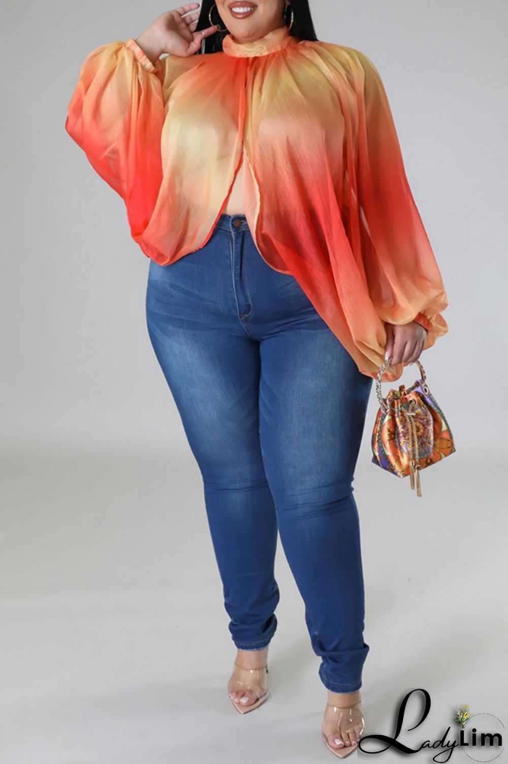 Pink Casual Print Patchwork Turtleneck Plus Size Tops