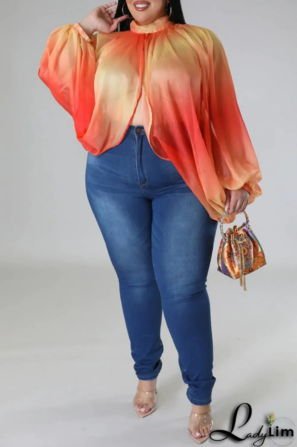 Pink Casual Print Patchwork Turtleneck Plus Size Tops