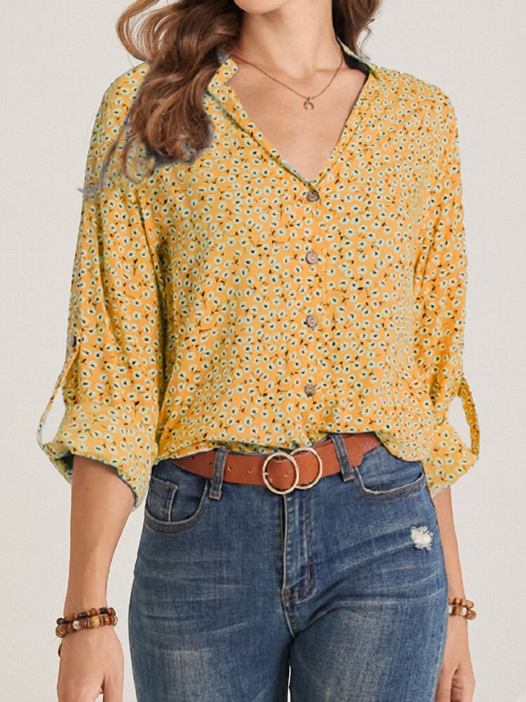 Floral Print Stand Collar Button Long Sleeve Casual Women Blouse P1846039