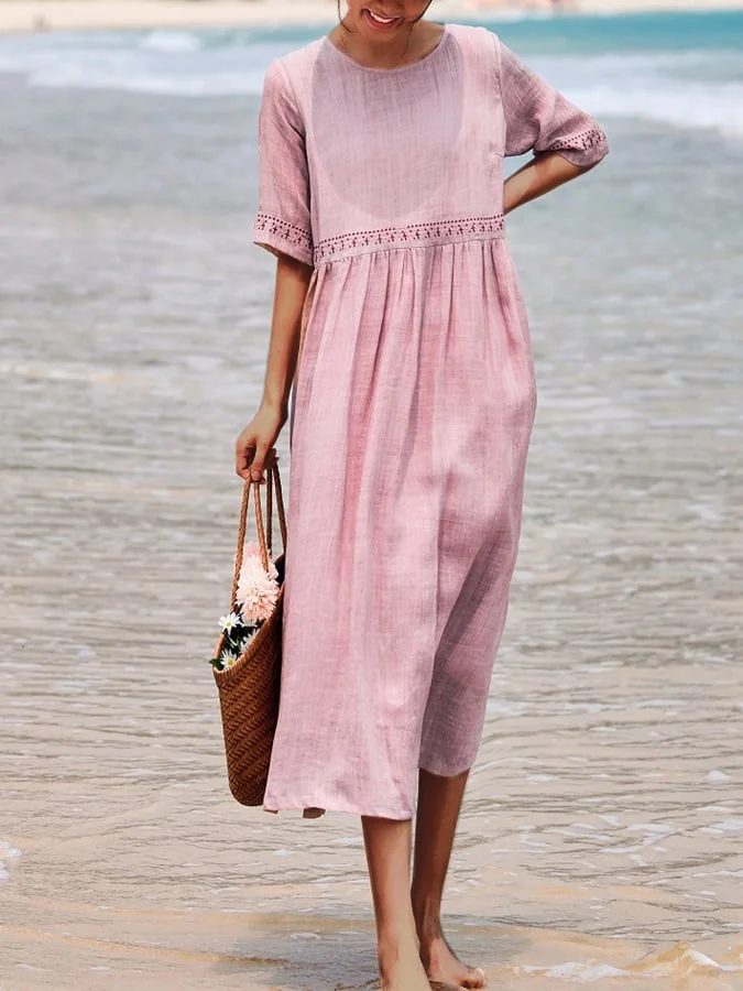 Women's Solid Color Lace Design Casual Dress