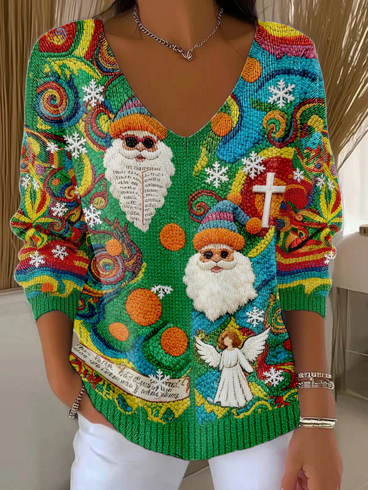 Women's Casual Christmas Santa Claus Print Top elevenforest