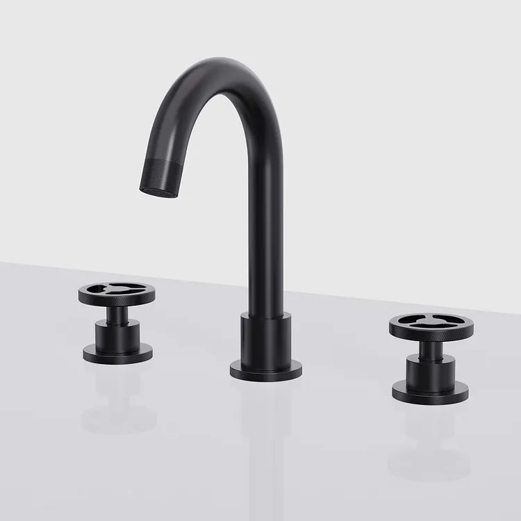 EVERSTEIN Knurled Widespread Bathroom Sink Faucet with Pop-up Drain Matte Black