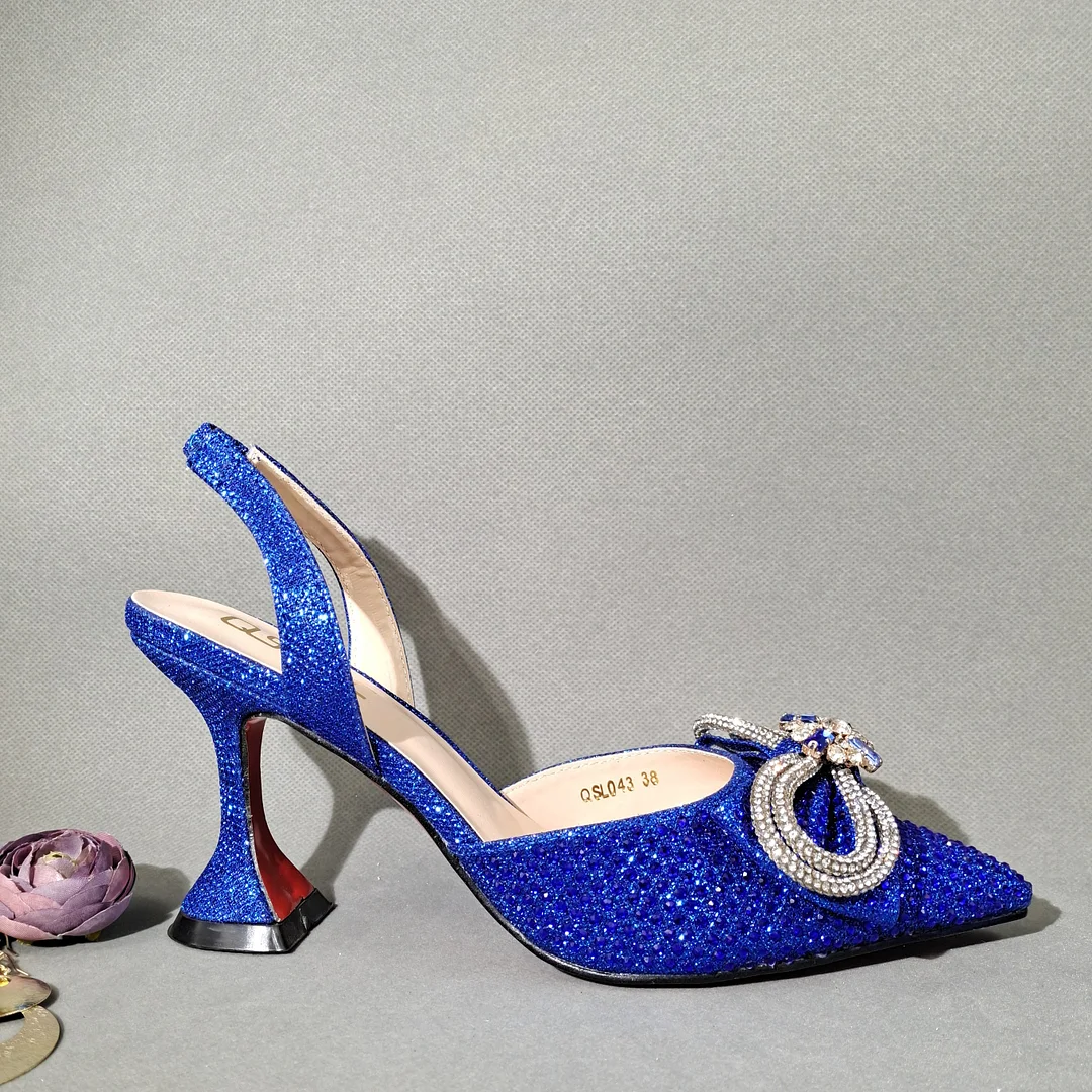 QSGFC 2022 Popular pointed Full of diamonds and shiny shoes with bags, banquet shoes and bags, and friends party shoes with bags