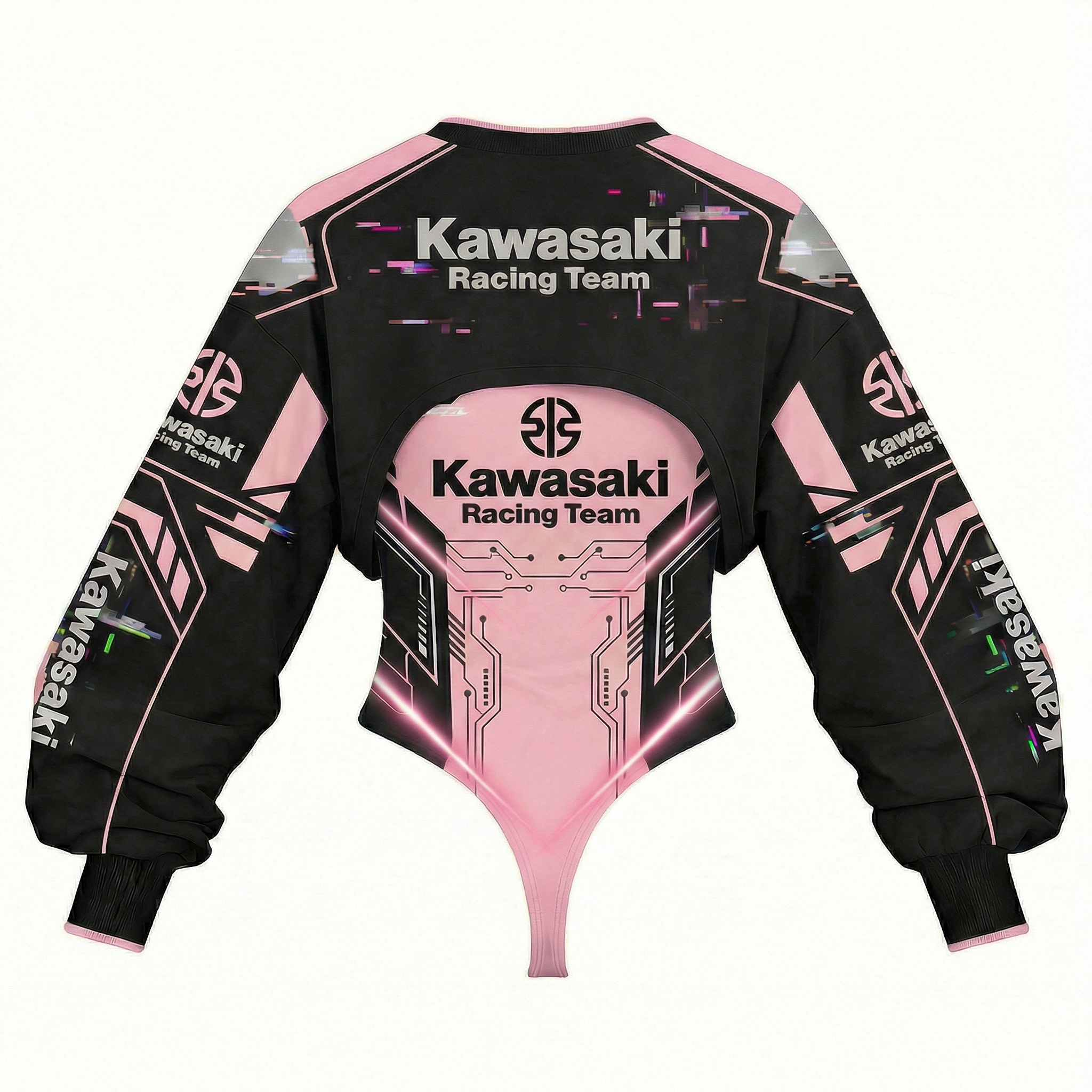 Women's Racing Team Logo Digitally Printed Tights Irregular Sweatshirt Set