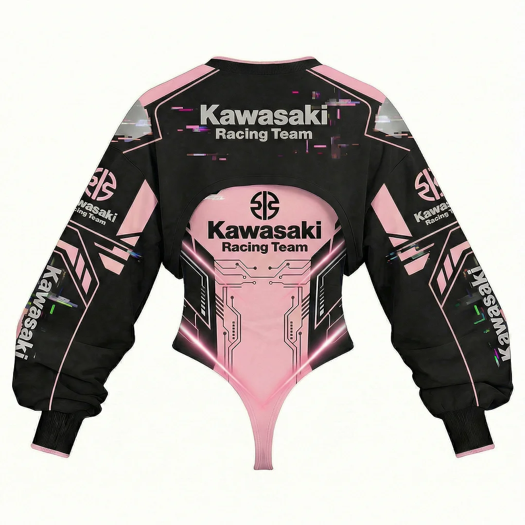 Women's Racing Team Logo Digitally Printed Tights Irregular Sweatshirt Set