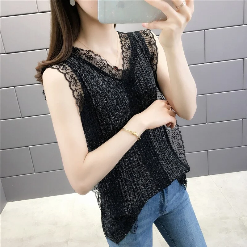 15948 hall 13 row 3 middle] real shooting lace splicing V-neck suspender vest 20