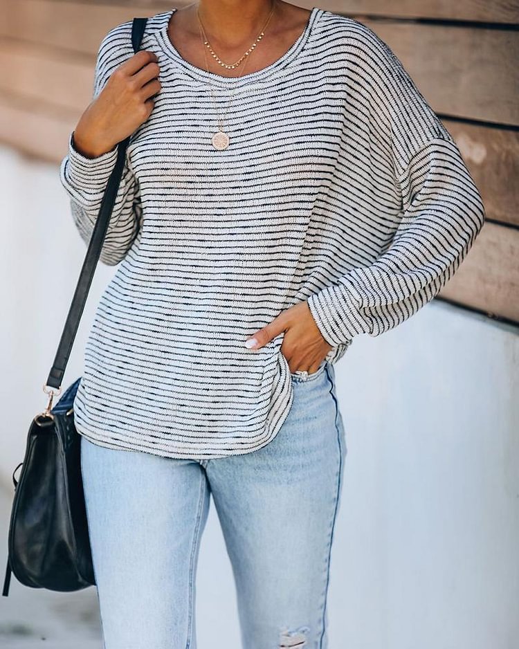 Striped Twist Back Long Sleeve Sweaters