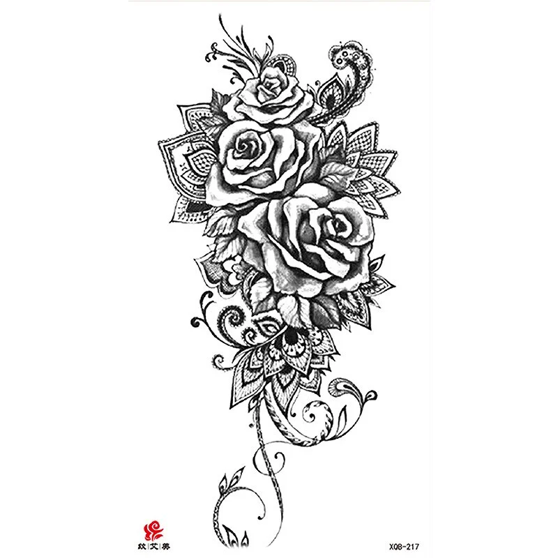 Sdrawing Temporary Tattoo Sticker Flash Tattoos Skull Snake Wolf Blue Pink Rose Flowers Body Art Arm Fake Sleeve Tatoo Women