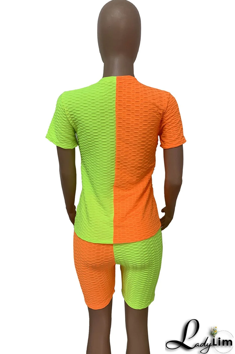 Yellow Grey Fashion Casual Solid Patchwork O Neck Short Sleeve Two Pieces