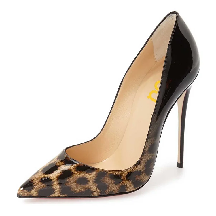 Leopard Print Shoes Gradient Pointy Toe Stiletto Heels Pumps |FSJ Shoes