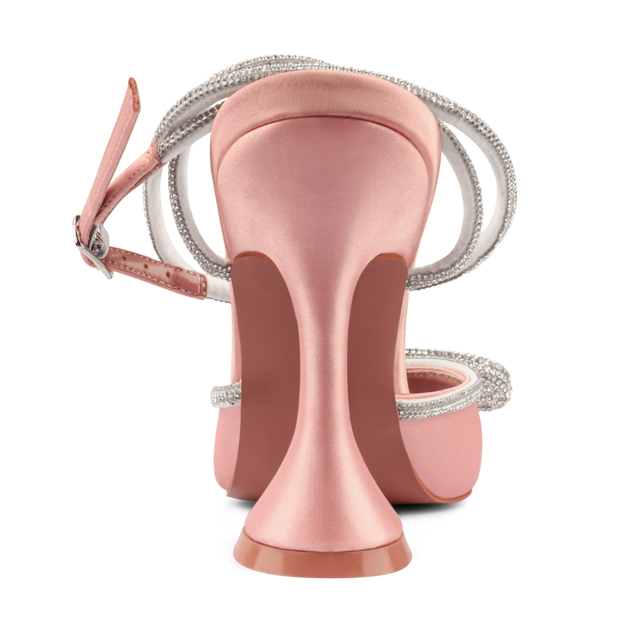 9.5cm/3.74 Women's Double Bow Pointed Toe Ankle Strap Crystal Pumps Wedding Bridal Party Stilettos Backless Satin Heeled Sandals