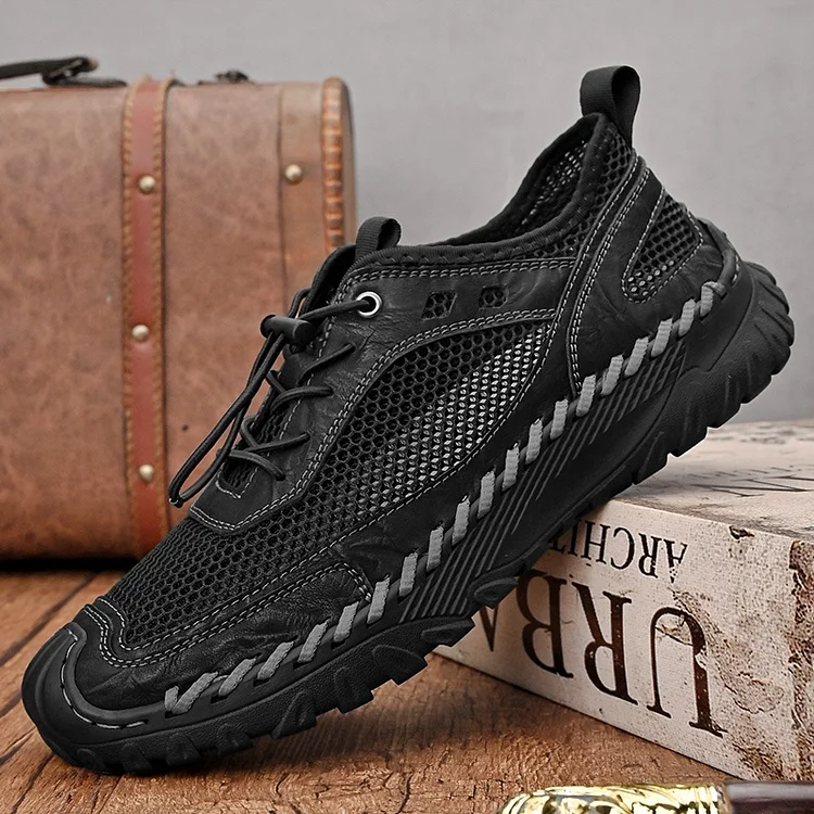 Kakacloud New Summer New Handmade Cowhide Mesh Breathable Sandals Men's Outdoor Comfortable and Non Slip Mountaineering Shoes Wading Shoes