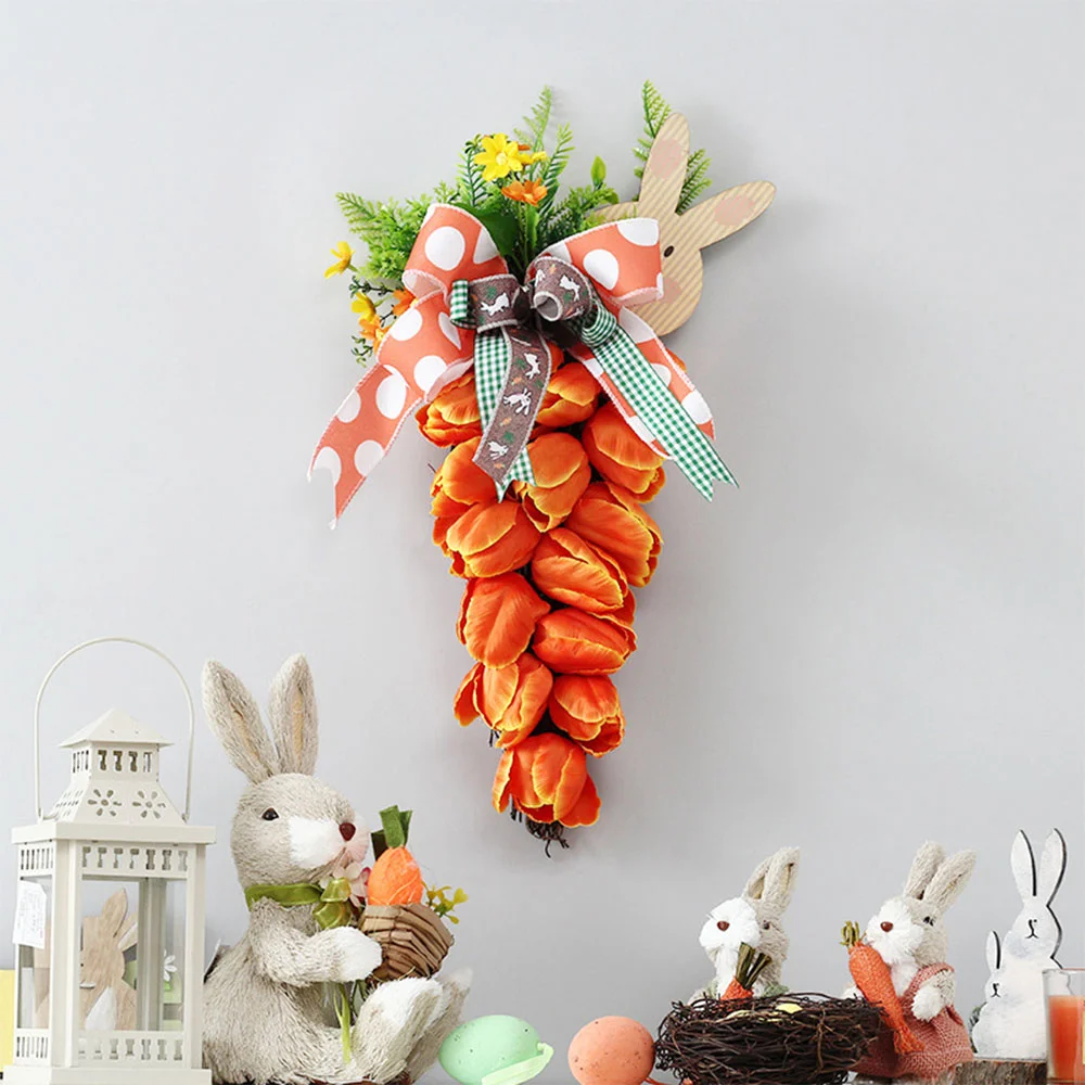 Easter Tulip Simulation Flower Carrot Rabbit Shaped Wreath Pendant