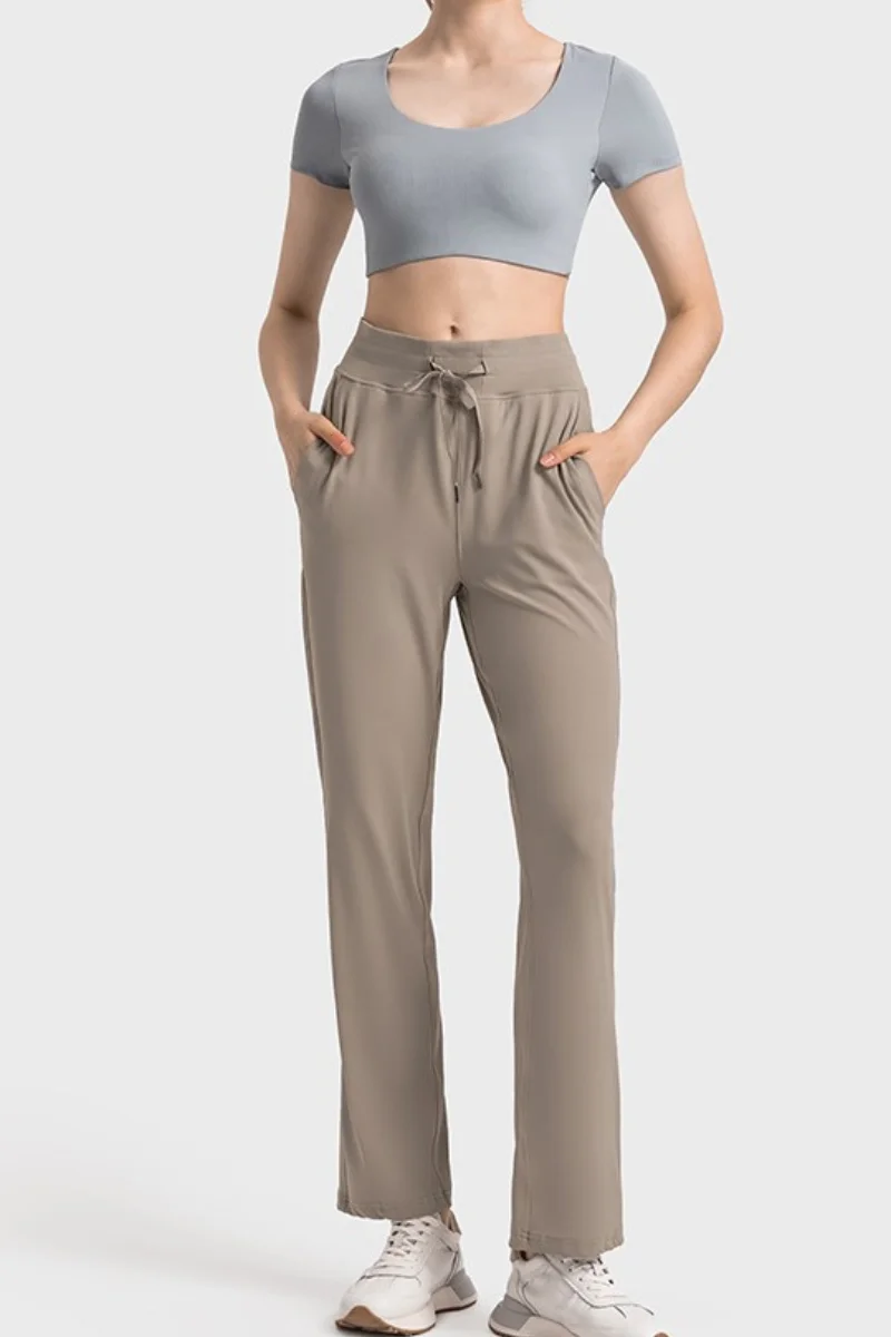Drawstring Side Pocket Casual Straight Pants