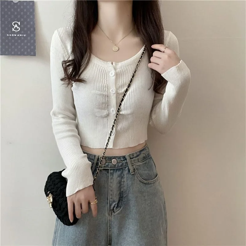 Uveng Uveng Hottie Long-Sleeved Knitted Cardigan Girl Spring Design Slim Short Umbilly Bottom Shirt Top