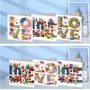 6pcs Diamond Painting Love Independence Day Greeting Card with Envelope for Family Friends Holiday Gift Congratulations