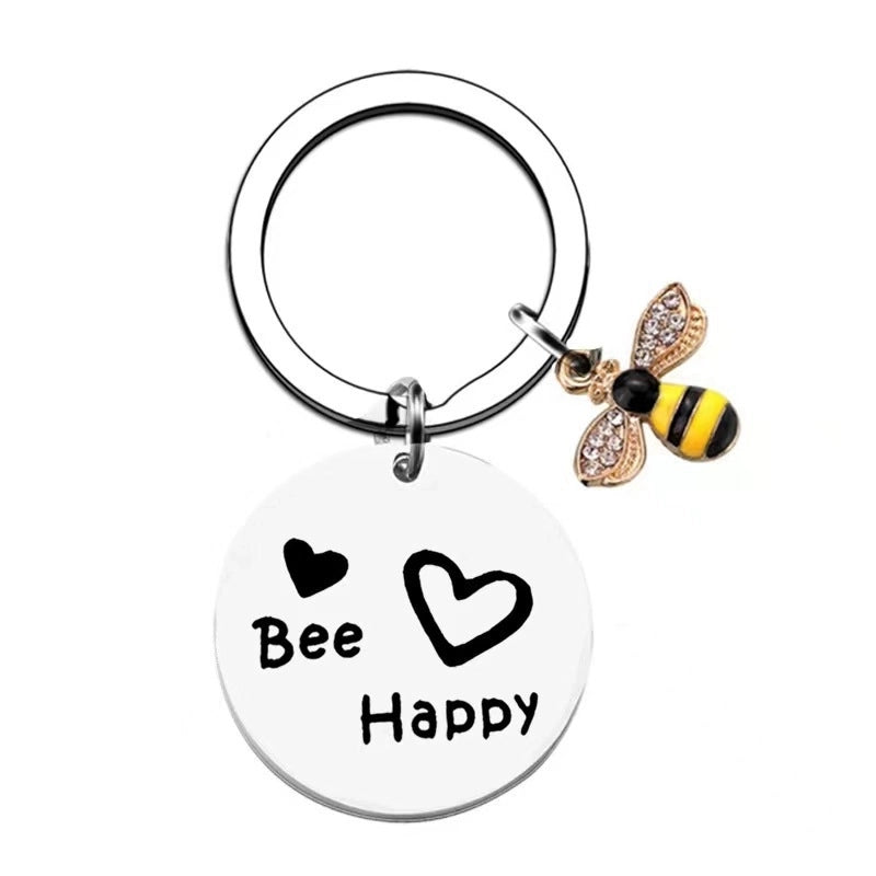 European And American Cross-border Amazon Bee Stainless Steel Keychain Christmas Valentine’s Day Gift Engraving Keychain