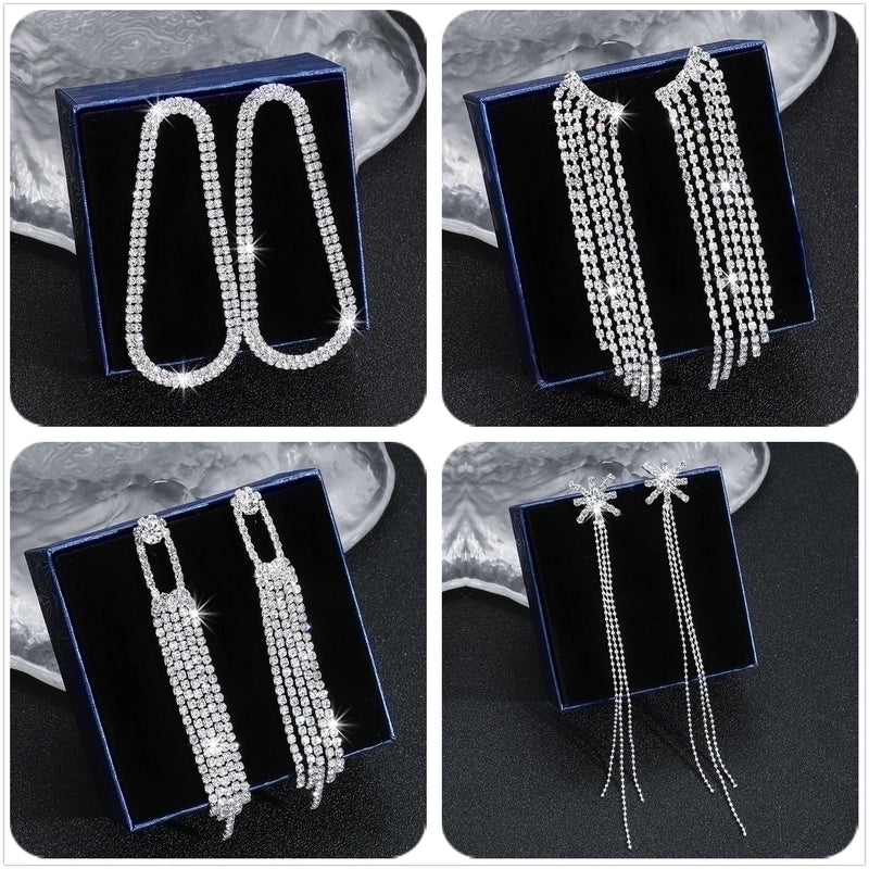 1 Pair Exaggerated Geometric Rhinestone Drop Earrings