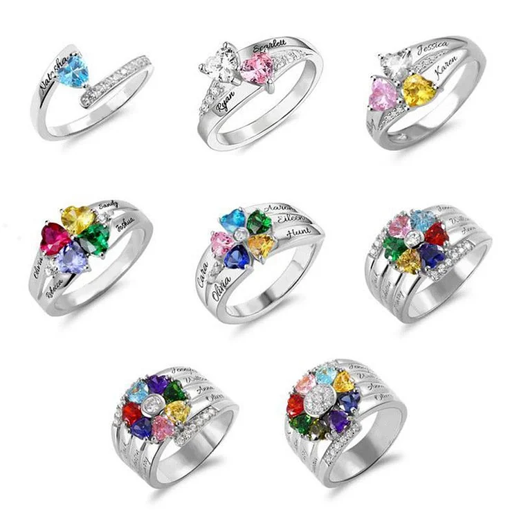 Olivenorma Heart Birthstone Names Engraved Ring